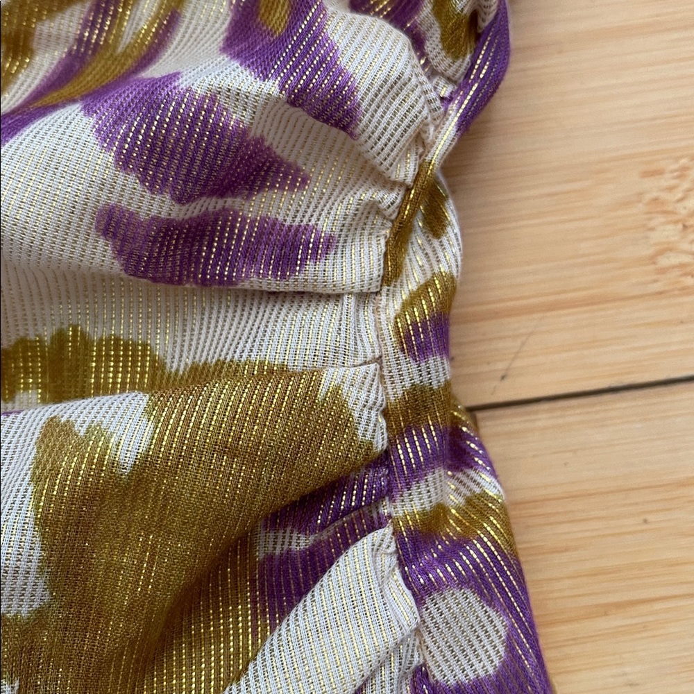Zara Women Purple and Gold Midi Dress Half Lined Cut Out Waist Med NWT Metallic - Picture 6 of 16